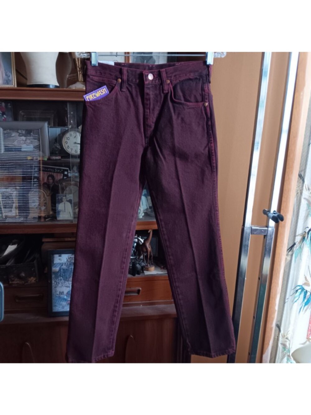 Vintage Slim Fit Cowboy Cut Jeans 28x30 Wrangler Mens Firewash Red Denim 1990s - Picture 2 of 8